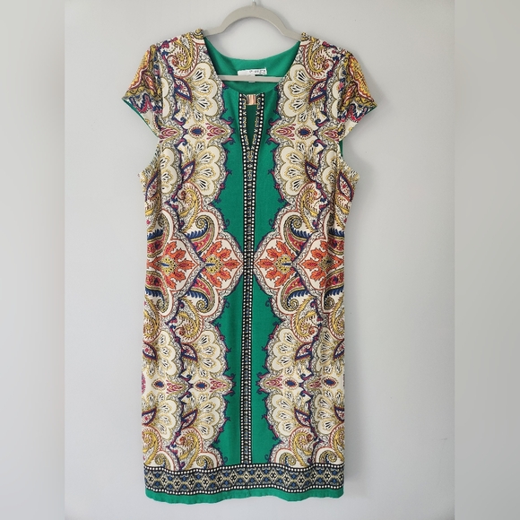 EUC Studio One New York Print Sheath Dress Sz L - Picture 1 of 5